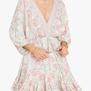 Floral V-Neck Dress in Pink and Cream